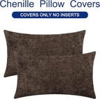 CaliTime Throw Pillow Covers Decorative 12 X 20 Inches Pack of 2 Cozy Chenille Cushion Cases for Couch Sofa Bed Living Room Home Coffee