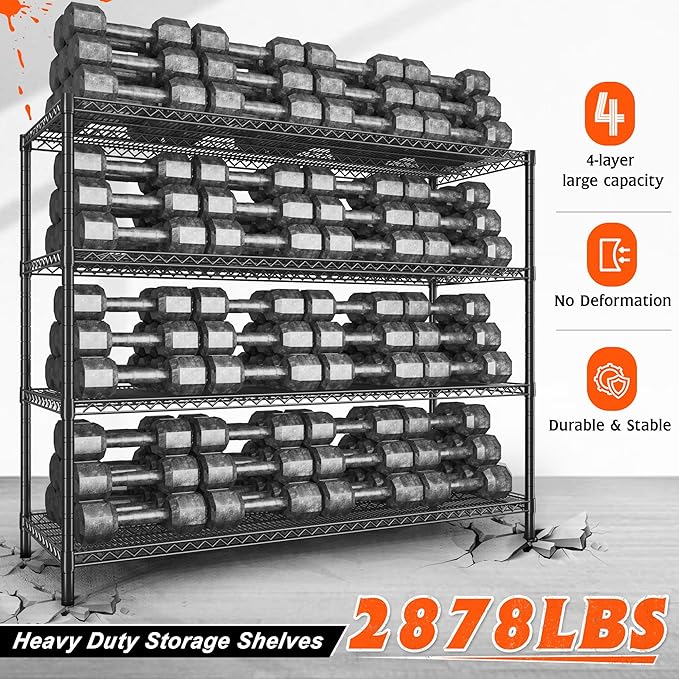 REIBII 60" W Storage Shelves 2878LBS Wire Shelving Unit with Wheels Heavy Duty Metal Shelving Adjustable Metal Shelves for Pantry,Kitchen,Garage,Basement,Business,Warehouse,60”W ×24”D×65.3”H