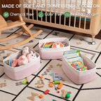 Storage Baskets for Organizing 3 Pack, Woven Baskets for Shelves, Closet Organizer Bins Empty Gift Basket Toy Storage for Toys, Books, Towels, Clothes, 15"x11.42"x6.7", Pink