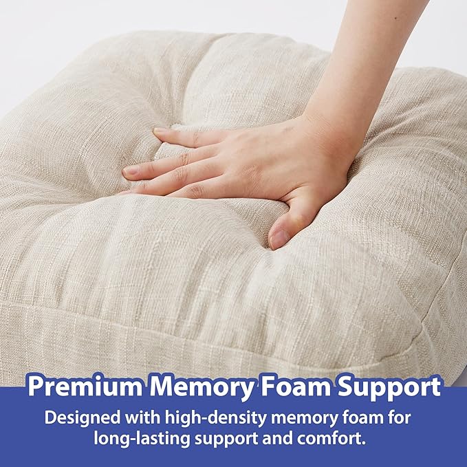 Chair Cushions, Memory Foam Dining Chair Cushions, Tufted Indoor Chair Pads, Set of 4, 16.5' x 16.5' x 3.5', Beige