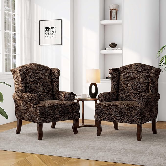 Accent Chair, High Back Upholstered Armchair with High Resilience Sponge & Wood Legs, Mid-Century Modern Comfy Single Sofa Reading Chairs for Living Room, Bedroom (Cranberry, Set of 2)