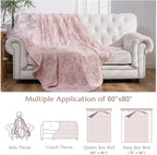 jinchan Boho 100% Cotton Muslin Twin Size 60x80 Inches Blanket Lightweight 4-Layer Quilted Soft Pink Red Floral Throw Blanket Reversible Comfy Flower Breathable All Seasons Couch Bedroom Decor
