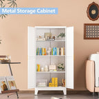 White Metal Storage Cabinet, 48" Steel Cabinets for Home Office, Kitchen Pantry Storage Cabinet with Doors and 3 Adjustable Shelves, for Office, Home, Garage, School