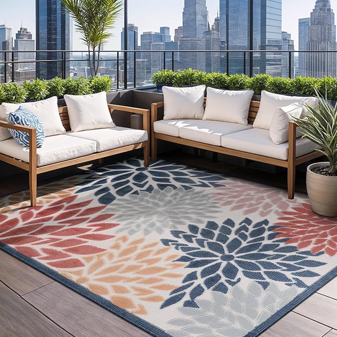 Beverly Rug Outdoor Rug 10x14 Large Modern Floral Tropical Area Rugs for Indoor and Outdoor Patio Easy to Clean Non Shedding Living Room Porch Garden Washable Outside Carpet (10 x 14 Multicolor)