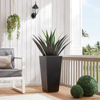 Metallic Taper Planter, 26 Inch Tall Tapered Planter for Front Porch, Patio, Deck, Garden Indoor/Outdoor Tree Planters, Set of 2 Black with Copper Hand Brushed Rim