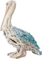 Blue Pelican Standing Figurine 13.75” Coastal Coral Reef Home Decor Nautical Beach Statue for Tabletop Shelf or Mantel Ocean Inspired Room Accents