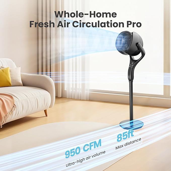 Standing Fan for Bedroom, 90° & 120° Oscillating Pedestal Fan, 3 Heights Adjustable Floor Fan with Brushless DC Motor, 12 Speeds, 3 Modes, Night Light, 12H Timer, Remote for Home, Dorm, Office