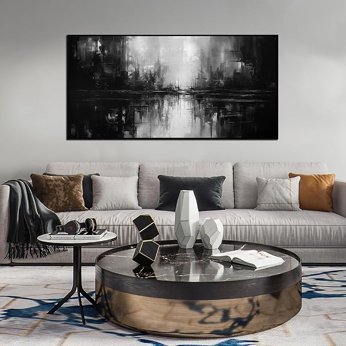 Abstract Painting Canvas Wall Art Living Room Black Wall Decor for Bedrom Home Office Decor Large Picture Frames for Wall 29 x 58 Inch