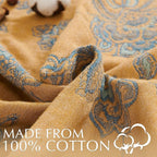 jinchan Boho 100% Cotton Muslin Twin Size 60x80 Inches Blanket Lightweight 4-Layer Quilted Soft Yellow and Blue Floral Throw Blanket Reversible Comfy Flower Breathable All Seasons Couch Bedroom Decor