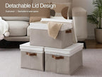 StorageWorks Storage Bins with Lids, Decorative Storage Boxes with Lid and PU Handles, Foldable Storage Baskets for Closet, Shelves, Stackable, Brown and White, Jumbo, 3-Pack