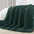Carriediosa Chunky Knit Throw Blanket 50" X 60", 100% Hand Made Large Chenille Loop Yarn Soft Fluffy Throws for Couch Sofa Bed, Big Crochet Cozy Heavy Thick Cable Woven Blankets, Dark Green