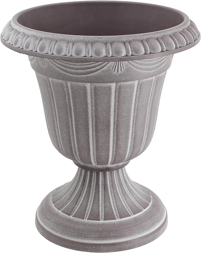 PL10WW Classic Traditional Plastic Urn Planter, 15" x 13", Whitewash