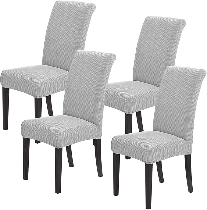 Joccun Chair Covers for Dining Room Set of 4, Dining Chair Slipcovers Stretch Dining Room Chair Covers Seat Protector,Washable Parsons Chair Cover for Home,Hotel,Banquet(Silver,4 Pack)