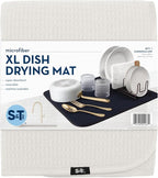 S&T INC. Dish Drying Mat XL, 18” x 24”, Absorbent Microfiber Kitchen Counter Mat, Dish Drying Pad for Dishes, Utensils, Pots and Pans, Extra Large, Cream