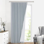 Vision Home Blue Fog Pinch Pleated Full Blackout Curtains Linen Blended Room Darkening Window Curtains 120 inch for Living Room Bedroom Thermal Insulated Pinch Pleat Drapes with Hooks 60" Wx120 Lx1