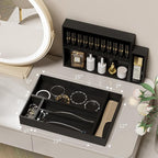 Kitchen Drawer Organizer Bins, Black Bamboo Drawer Organizer Stackable for Silverware, Utensils, Cutlery, Flatware, for Junk Drawer, Dresser, Bathroom, 12" x 3" x 2.5" (Set of 2)