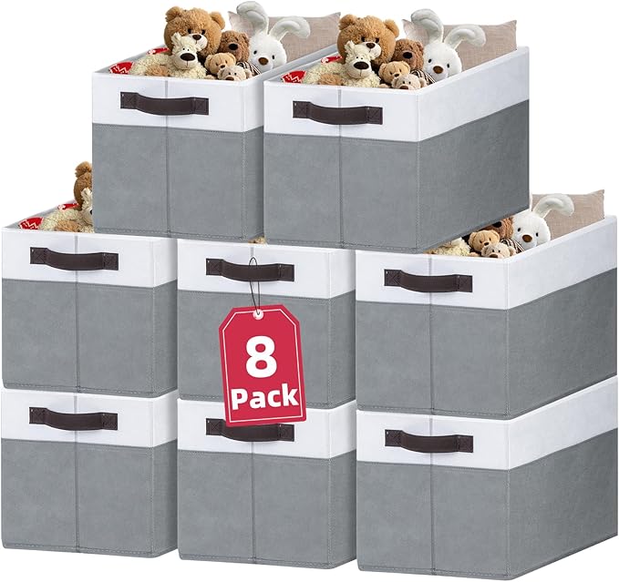 Criusia 8 Pack Closet Organizers and Storage Bins - Extra Large Storage Baskets for Organizing - Clothes Storage Bins for Shelves -Foldable Organizer Bins Totes for Toy Blanket, Dorm Room Essentials
