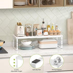 Expandable Cabinet Organizer Shelf With Adjustable Height, Stackable Kitchen Countertop Organizer Rack, Adjustable Shelf Riser For Kitchen Counter, Pantry, Cupboard, Desk, Tabletop
