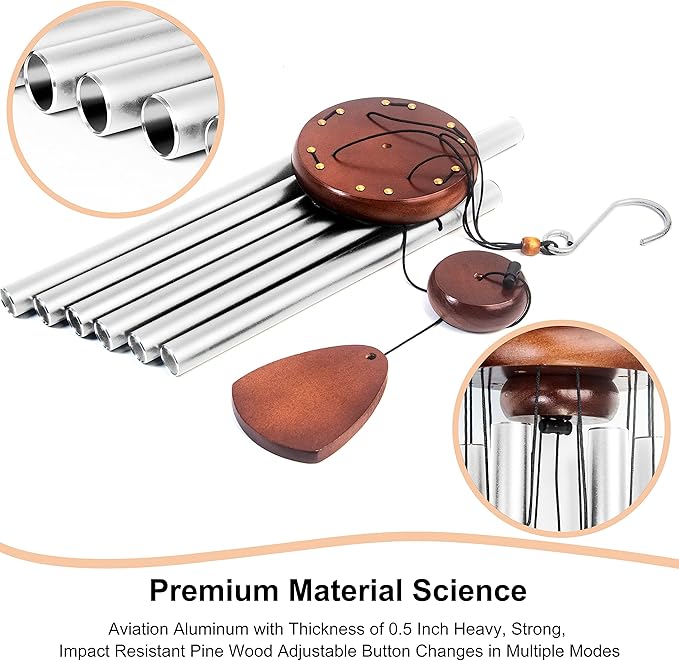 Large Aluminium Wind Chimes 37 Inches to Create a Zen Atmosphere Suitable for Outdoor, Garden, Patio Decoration. Classic Wind Chimes with Wind Catcher Suitable as A Gift for Unisex(Silver)