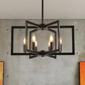Modern Farmhouse Black Chandeliers for Dining Room, 6-Light Industrial Metal Chandeliers Geometric Pendant Lights Kitchen Island for Entryway Stairway Foyer Hallway