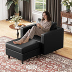 Faux Leather Oversized Accent Chair with Storage Deep Seat Single Sofa Large Reading Armchair for Living Room Bedroom Office Black Set of 2