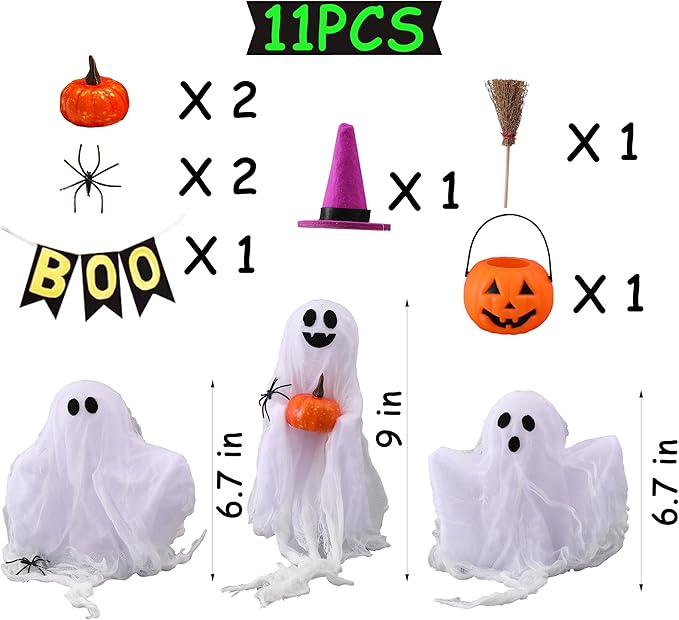 Halloween Decorations - Set of 3 Cute Spooky Ghosts Crafts - Ghost Decorations Indoor Halloween Decor for Party Table Home Room Kitchen Office