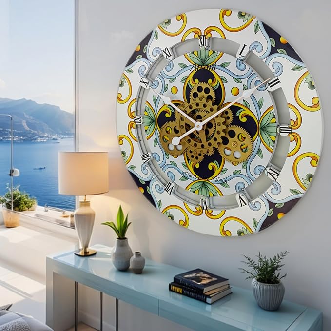 The Gears Clock Wall Clock Italy Collection with Moving Gears (Atrani, 24 inch Round)