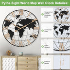 30 Inch Extra Giant Large Wall Clock Oversized,Black Big Metal Modern Decorative Silent World Map Wall Clock with Vintage Gold Roman Numeral for Office,Living Room,Kitchen,Dining Room Decor