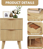 Fluted Nightstand, Mid Century Modern 2 Drawer Bedside Table for Bedroom, Small Dresser Night Stand Side End Table with Wood Fluted Drawer Storage for Bedroom Closet(Natural)