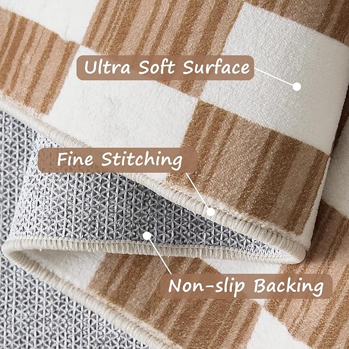 jinchan 6x9 Brown Checkered Area Rugs for Kids Room - Machine Washable Rug Modern Neutral Geometric Lattice Soft Non-Slip Carpet for Nursery Playroom Classroom Living Room Bedroom Home Office