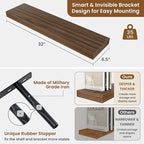 fuqing Floating Shelves for Wall, Bathroom Shelf Wall Mounted for Storage, Shelves with Invisible Bracket for Bedroom, Kitchen, Living Room, Farmhouse Small Book Shelf, 32 Inch Set of 2, Walnut