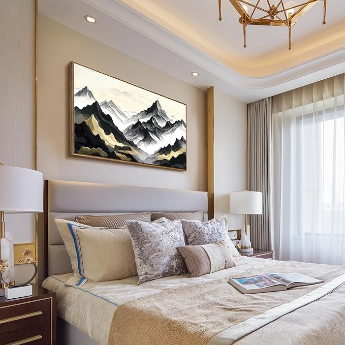 amatop Large Framed Canvas Wall Art Modern Abstract Mountain Landscape Art Print Zen Minimalist Artwork Black and White Decorative Motivational Picture for Office Living Room Bedroom Decor 48x24 Inch