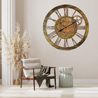 The Gears Clock 36'' Inch Real Moving Gear Wall Clock Vintage Industrial Oversized Rustic Farmhouse (Gold Antique)