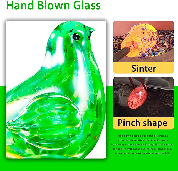 Decorative Solar Lights Outdoor Solar Bird Stake Lights Hand Blown Glass Decorative Garden Pathway Lights Outdoor Waterproof Glass Stakes (Green)