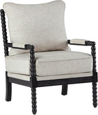 DUHOME Linen Fabric Spindle Accent Chair with Wood Frame,Bobbin Chair with High Resilience Spring Cushion and Armrest Pads, Leisure Armchair for Living Room Bedroom Farmhouse Home Office Belcony