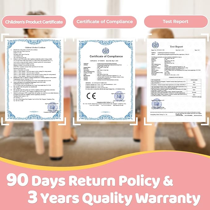 FUNLIO Kids Table and 4 Chairs Set for Ages 3-8, Height Adjustable Toddler Table and Chair Set, Easy to Wipe Arts & Crafts Table, for Classrooms/Daycares/Homes, CPC & CE Approved (5 pcs Set) - Pink