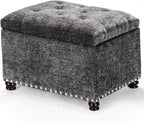 Joveco Storage Ottoman Bench, Rectangle 24" Velvet Foot Rest Stool Square Footstool for Living Room, Bedroom, Charcoal Grey