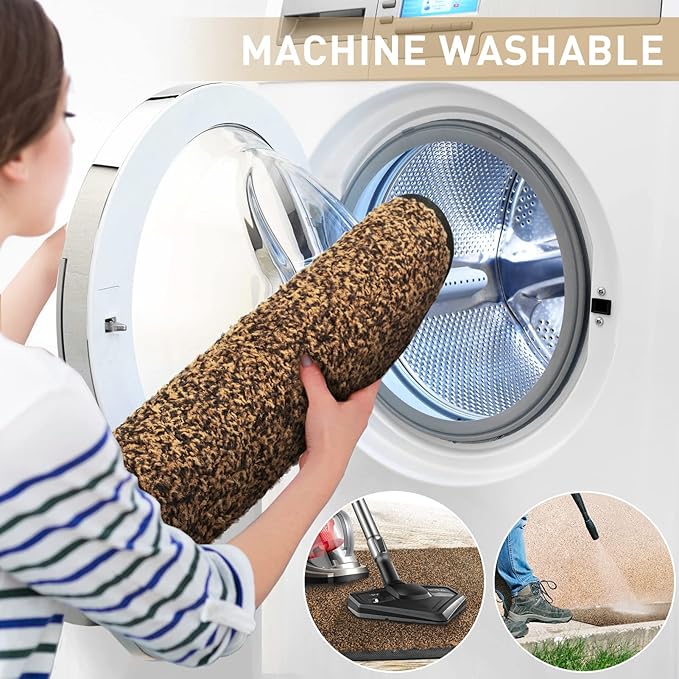 Mibao Front Door Mat, Dirt Trapper Welcome Mat for Outdoor Indoor, Non-Slip Waterproof Doormat, Durable Machine Washable Low Profile Entry Rug for Back Door Outside Patio Porch, 72" x 24", Brown