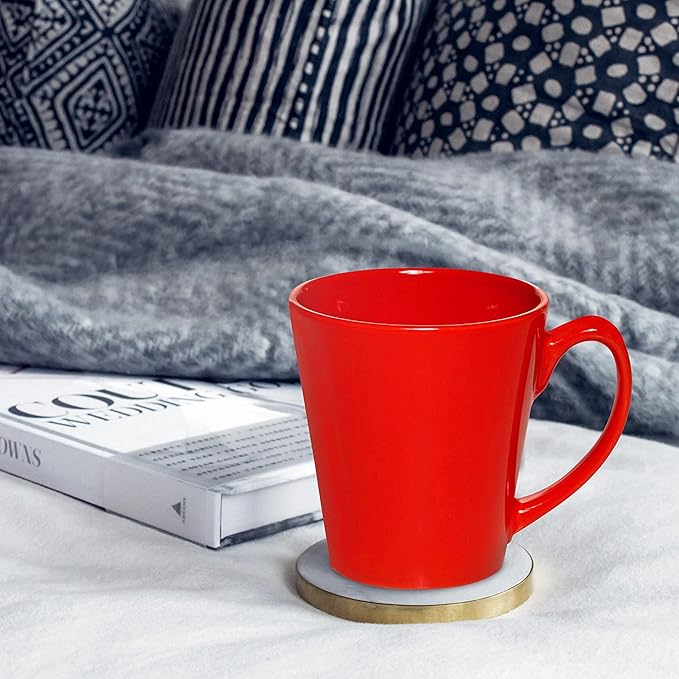 DISCOUNT PROMOS Glossy Ceramic Latte Coffee Mug 12 oz. Set of 10, Bulk Pack - Perfect for Tea, Espresso, Cappuccino, Hot Cocoa - Red