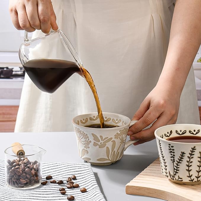 Ceramic Coffee Mug, 12 oz Novelty Unique Teacup with Large Handle, Stoneware Cup for Tea Mocha Latte Cappuccino Espresso (Grass)