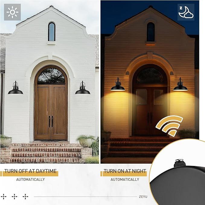 zeyu 2 Pack Dusk to Dawn Outdoor Wall Sconce, Gooseneck Barn Light Fixtures for Front Porch, Exterior Wall Mount Light in Matte Black Finish, 016-1BL-PC-2 BK