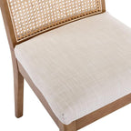 VESCASA Upholstered Dining Chairs with Square Rattan Back, Armless Padded Linen Cushion Dining Chairs with Wood Legs for Dining Room, Kitchen, Set of 6, Natural Frame