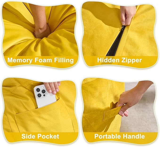 Hobestluk 3FT Bean Bag Chair Giant Bean Bag Chairs for Adults Large Bean Chairs with Removable Cover, Beanbag Chair with Filler, Adult Bean Bag Chairs for Living Room, Bedroom