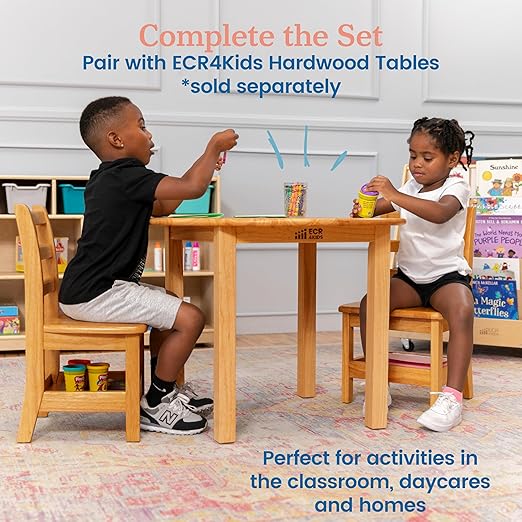 ECR4Kids Three Rung Ladderback Chair with Storage, 12in Seat Height, Classroom Seating, Honey, 2-Pack