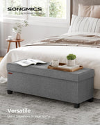 SONGMICS Storage Ottoman Bench, Foldable Foot Rest with Legs, 15 x 43 x 15.7 Inches, End of Bed Bench, Storage Chest, Load up to 660 lb, for Living Room, Bedroom, Entryway, Dove Gray ULSF018G02