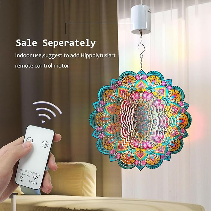 Wind Spinners Outdoor Mandala Lucky Star,Laser Cut Metal Kinetic Art Wind Spinner Gift for Christmas,12In Stainless Steel Hanging Yard&Garden 3D Wind Sculpture Decorations Indoor Spinners