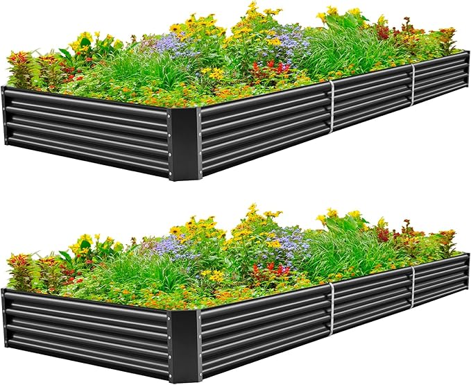 Land Guard 12×4×1ft Galvanized Raised Garden Bed Kit for Vegetables 2 Pack, Galvanized Super Large Metal Planter Raised Garden Boxes Outdoor (Gray)