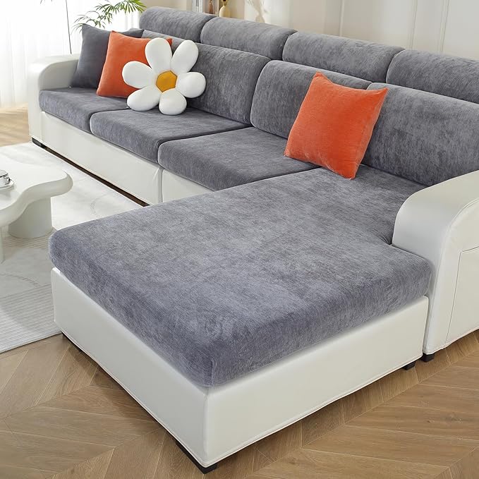 Sectional Couch Covers for L Shaped Sectional Sofa (Left or Right Facing) – Softer Chenille Sofa Covers Washable, Non-Slip Stretch Chaise Slipcover (Only 1 Piece, Dark Grey)