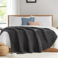 L'AGRATY Chunky Knit Blanket Throw - Soft Throw Blanket 60x80: 100% Hand Kintted Chenile Crochet Throw Blanket for Couch - Large Cable Knit Blanket for Home Decor(Dark Grey)