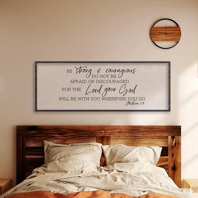 LuZhiQiang Be Strong And Courageous Sign Wall Decor 40"x15" Quote Joshua 1:9 Bible Verse Christian Faith Wood Art Wall (Black)